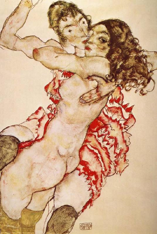 Egon Schiele Two Girls Embracing Each other oil painting picture